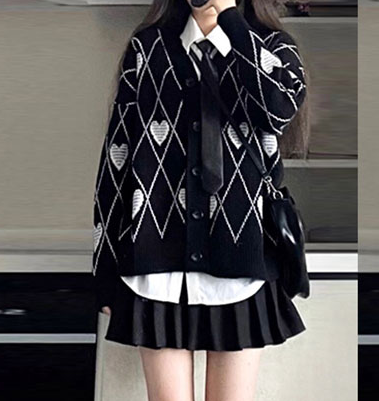 Love Embroidery Irregular Stripes Knitted Cardigan