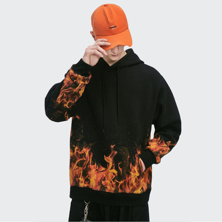 Casual Flame Print Hooded Sweatershirt
