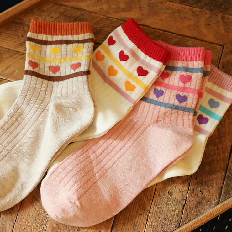 Striped Heart Pattern Socks