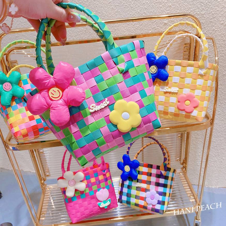 Flower Decor Colorful Woven Bags