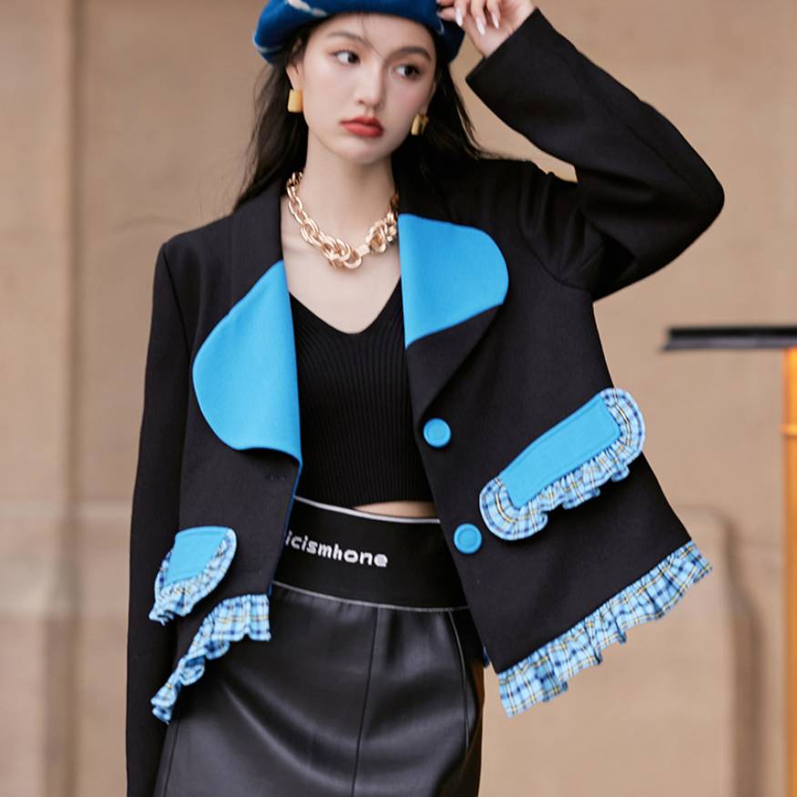 Two Color Patchwork Frill Blazer