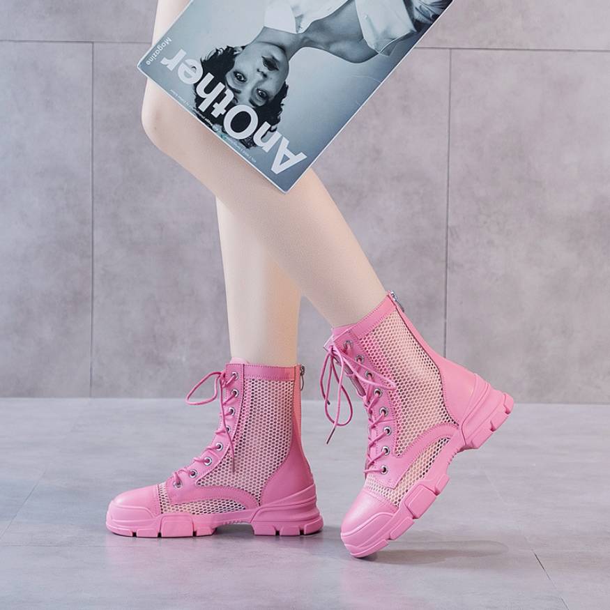 Lace-Up Front Mesh Boots