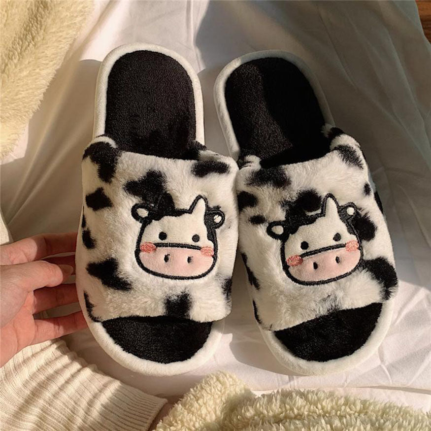 Cow Pattern Fluffy Slippers