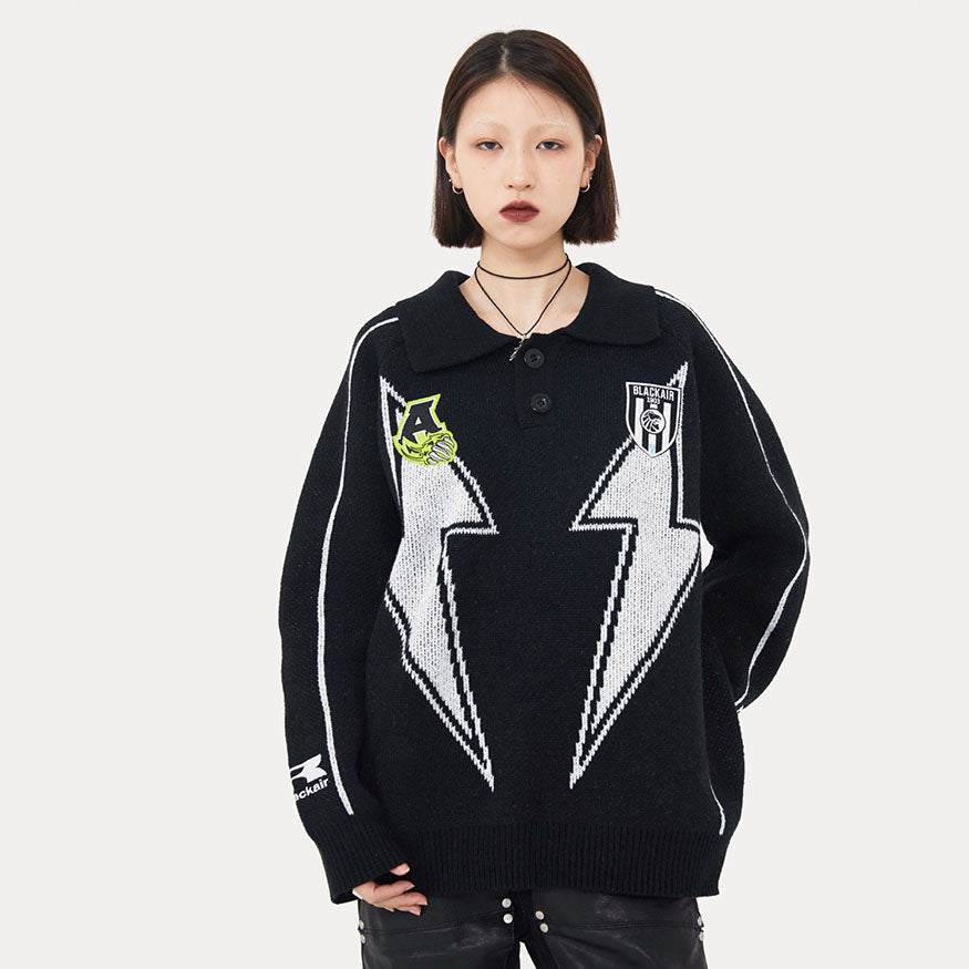 Lightning Pattern Collared Sweater