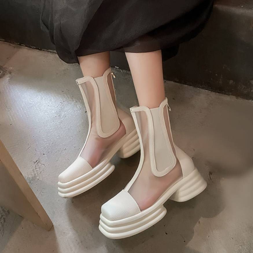 Square Toe Mesh Sandal Boots