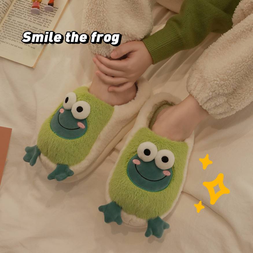 Smiley Frog Pattern Fluffy Slippers