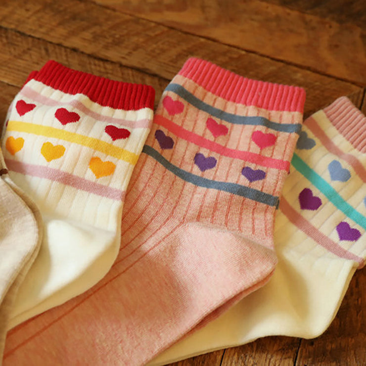 Striped Heart Pattern Socks