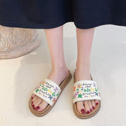 Butterfly Childlike Embroidered Slides