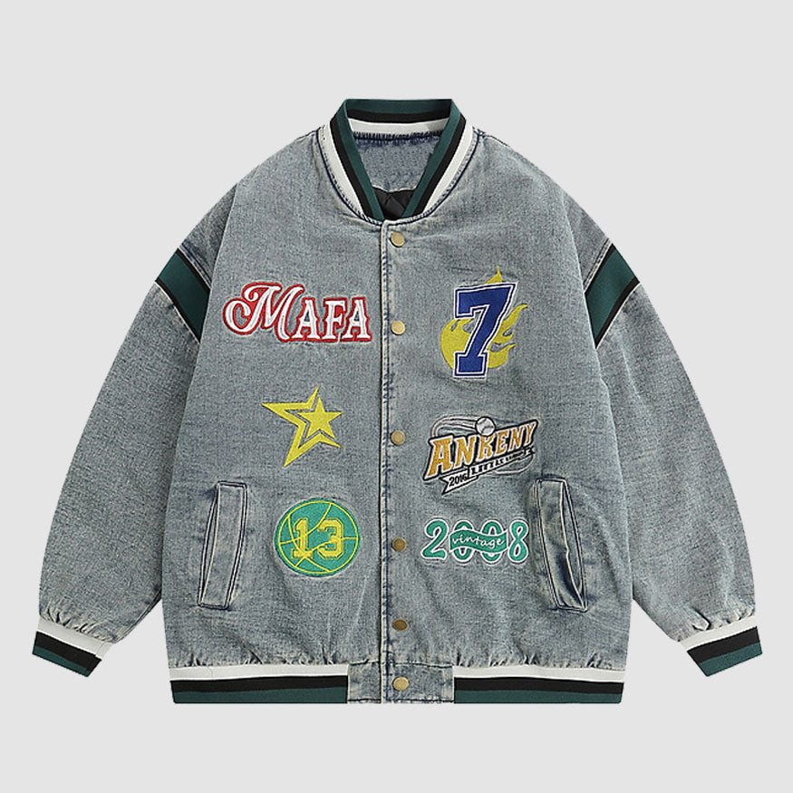 Vintage Number Embroidery Denim Jacket