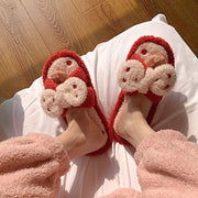 Embroidery Bow Fluffy Slippers