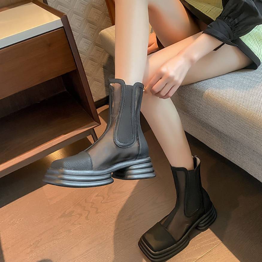 Square Toe Mesh Sandal Boots