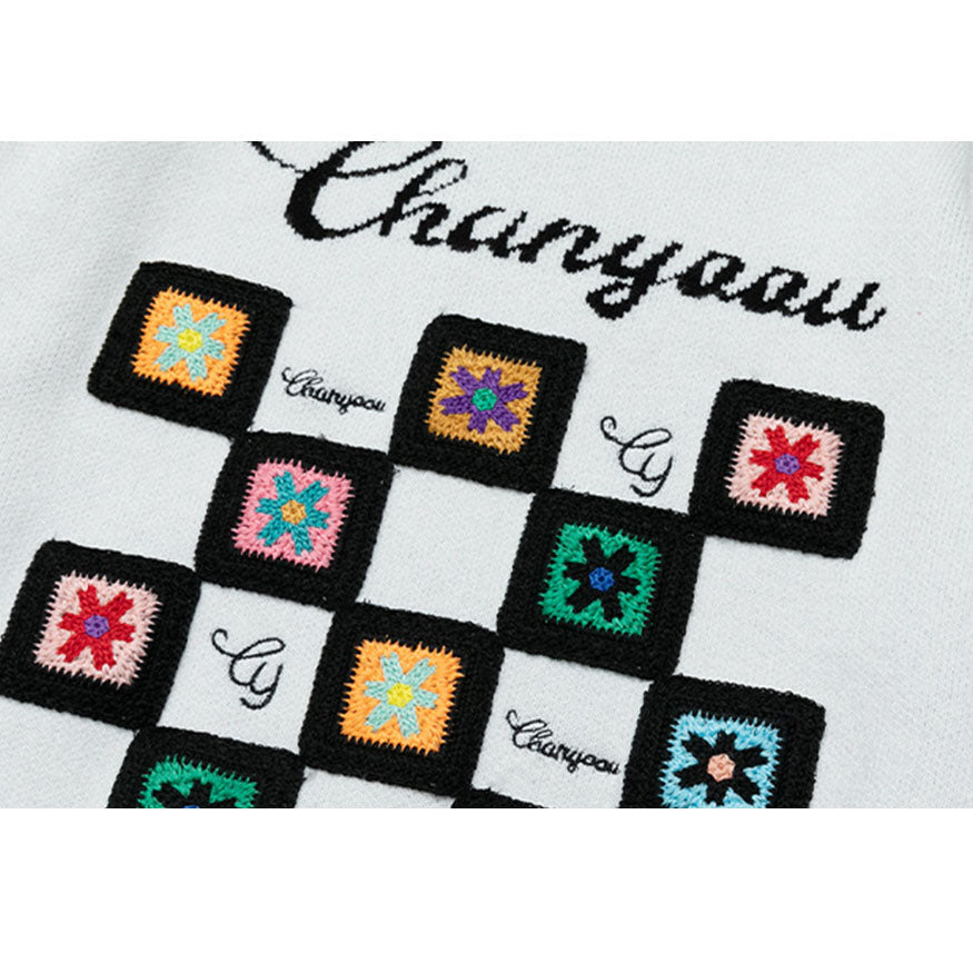 Stylish Square Pattern Embroidered Sweater