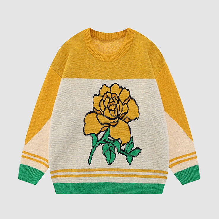 Rose Pattern Color Block Sweater