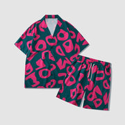 Two Piece Irregular Letters Print Shirt + Shorts