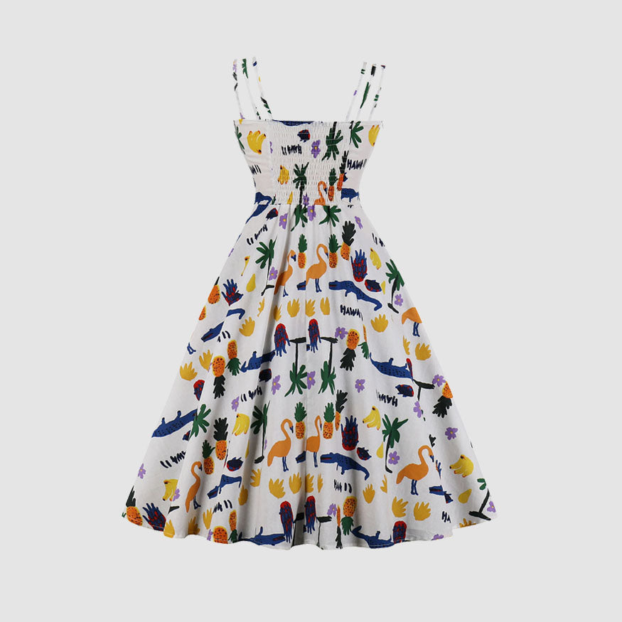 Vintage Illustration Print Cami Strap Dress