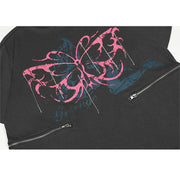 Zip-Up Abstract Butterfly Print T-Shirt