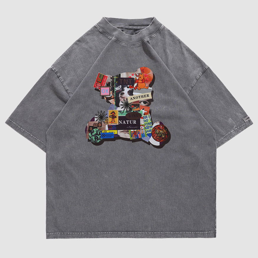 Stitching Bear Print T-Shirt