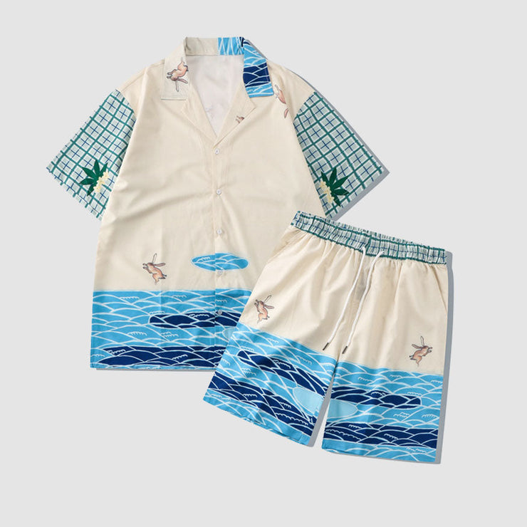 Two Piece Sea Print Shirt + Shorts