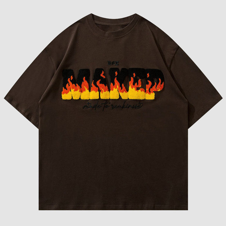 Flame Embroidered Pattern T-Shirt