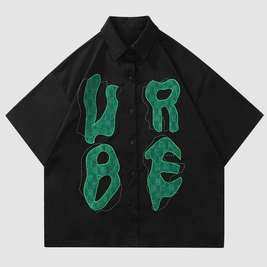 Abstract Letters Embroidered Summer Shirt