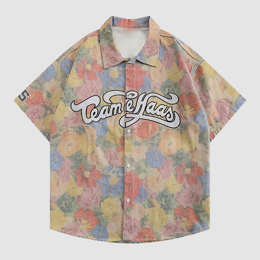 Vintage Flower Letters Pattern Shirt