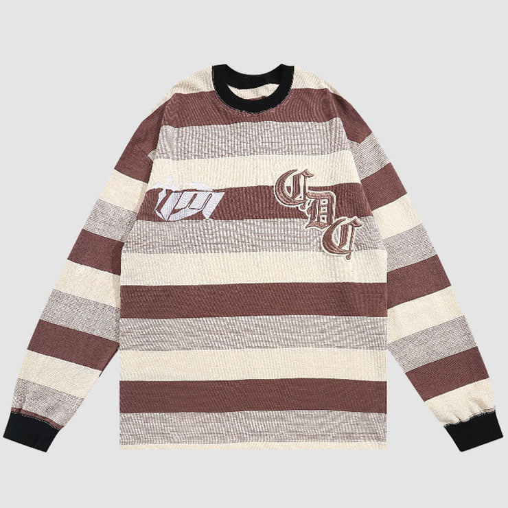 Letters Embroidery Striped Sweatshirt