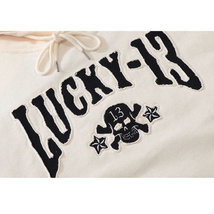 Funny Skull Heart Pattern Embroidered Hoodie