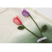 Knitted Rose Decoration Sweater