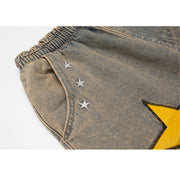Pentagram Patch Embroidered Denim Shorts