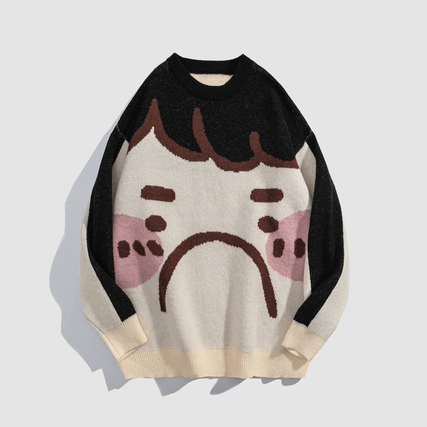 Funny Sad Boy Print Sweater