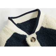 Button Down Plaid Letter pattern Lamb Wool Jacket
