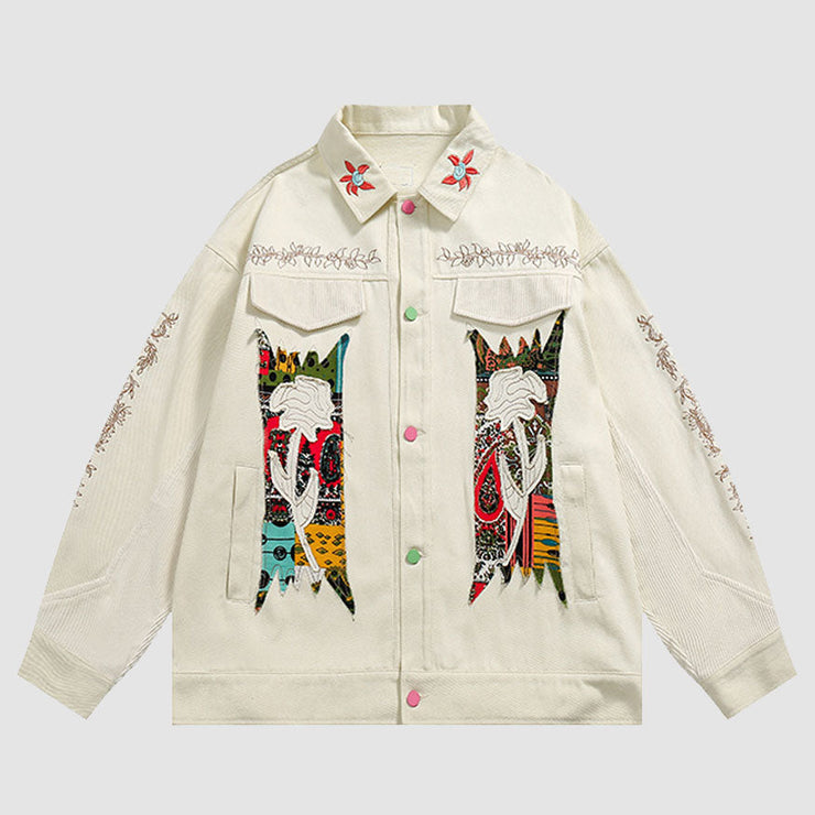 Vintage Embroidered Patchwork Collared jacket
