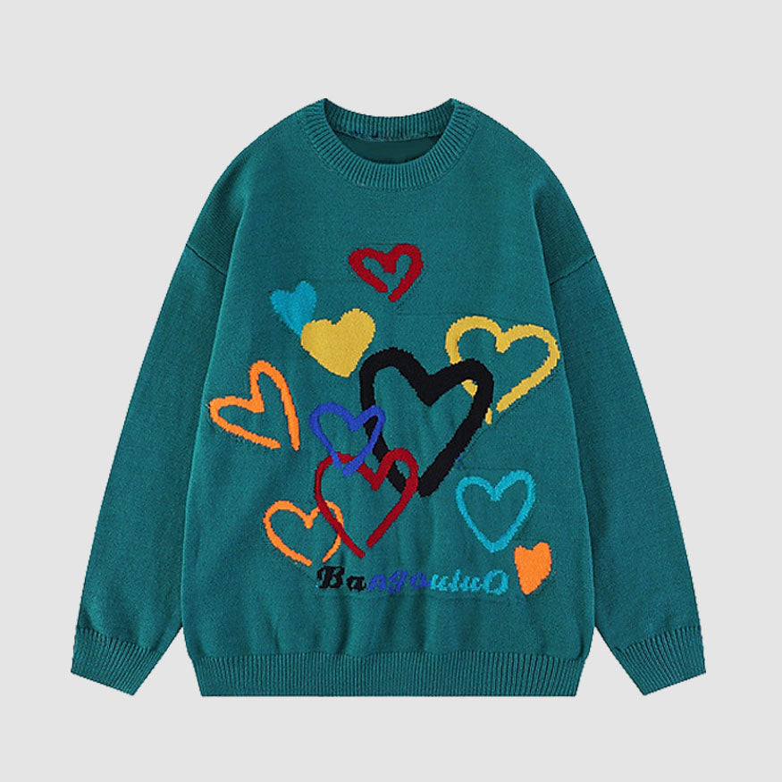 Heart Pattern Graffiti Sweater