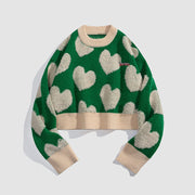 Sweet Heart Pattern Crop Top Sweater