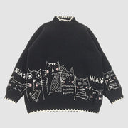 Cute Cat Illustration Turtleneck Sweater