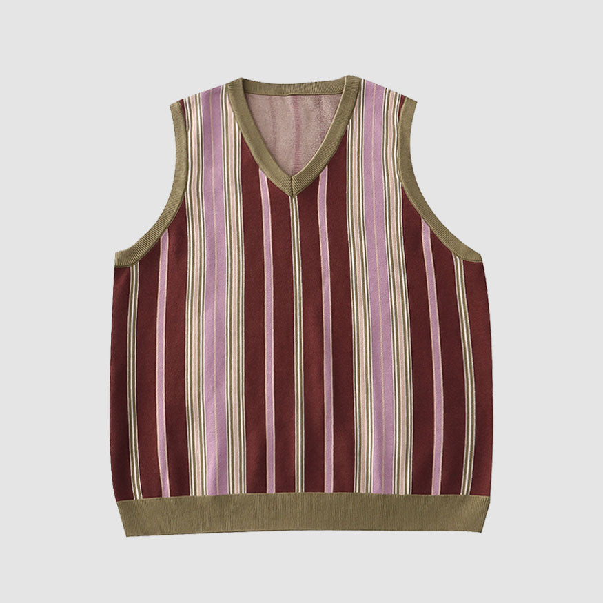 Vintage Vertical Striped Vest Sweater