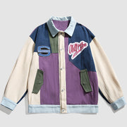 Collared Contrast Color Patchwork Jacket