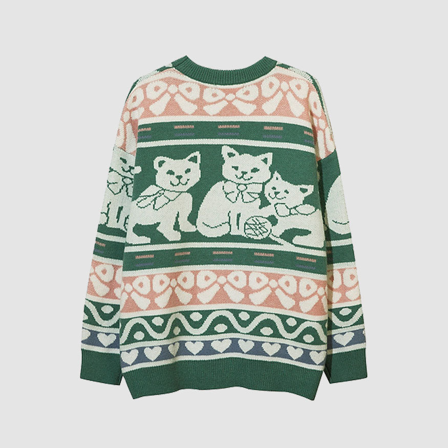 Cartoon Cat Family Pattern Sweater