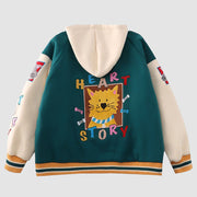 Childlike Animal Pattern Patch Embroidered Hooded Jacket