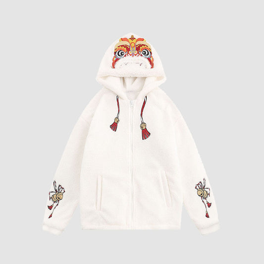 Lion Embroidery Hooded Coat