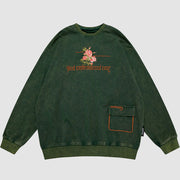 Vintage Distressed Rose Embroidered Sweatshirt