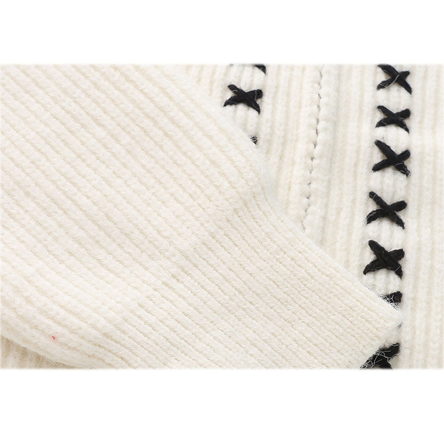 Cross Embroidered Zipper Cardigan Sweater