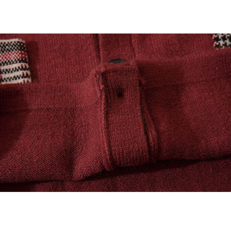 Plaid Pattern Patchwork Cardigan Knit Sweater