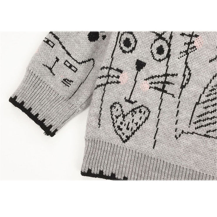 Cute Cat Illustration Turtleneck Sweater
