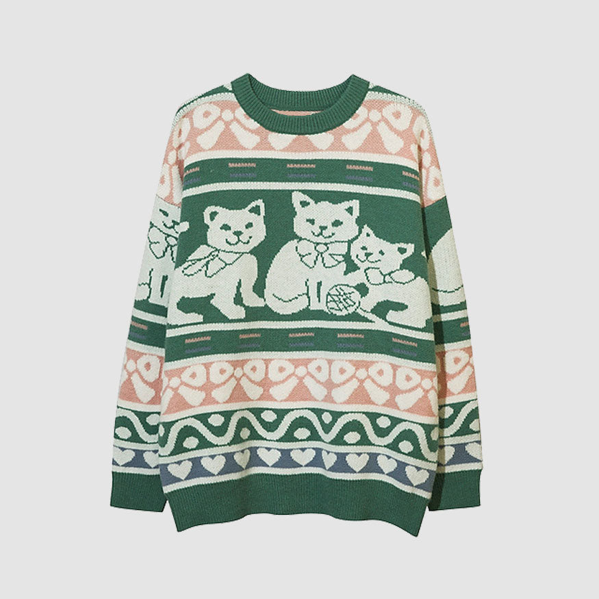 Cartoon Cat Family Pattern Sweater