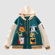 Childlike Animal Pattern Patch Embroidered Hooded Jacket