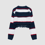 Striped Raw Hem Crop Top Sweater