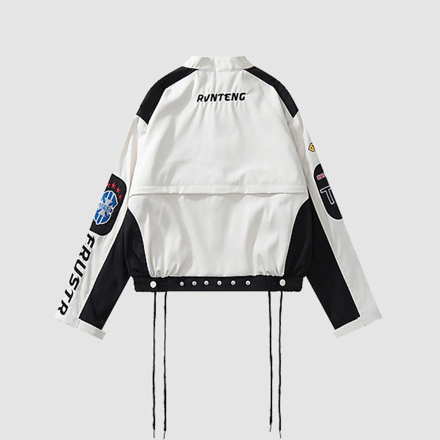 Lace Up Embroidered Racing Jacket