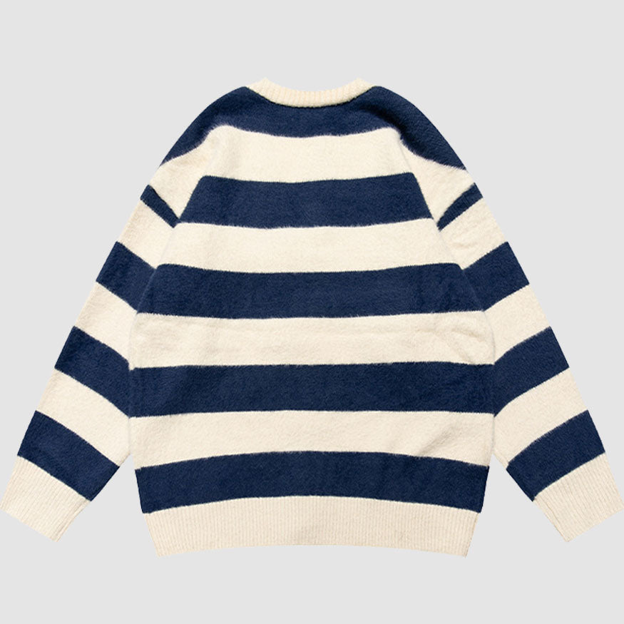 Striped Buckle Closure Cardigan Sweater