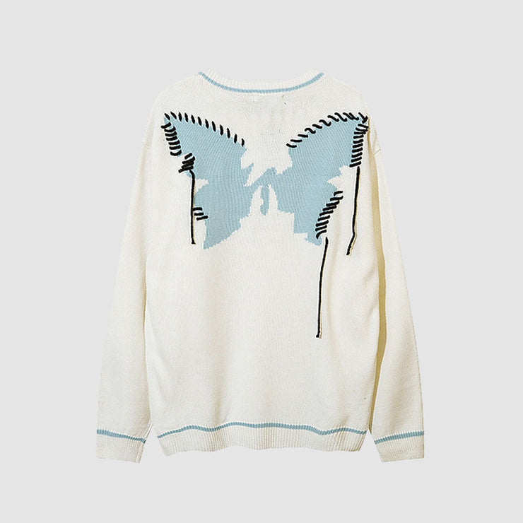 Vintage Embroidered Butterfly Pattern Sweater